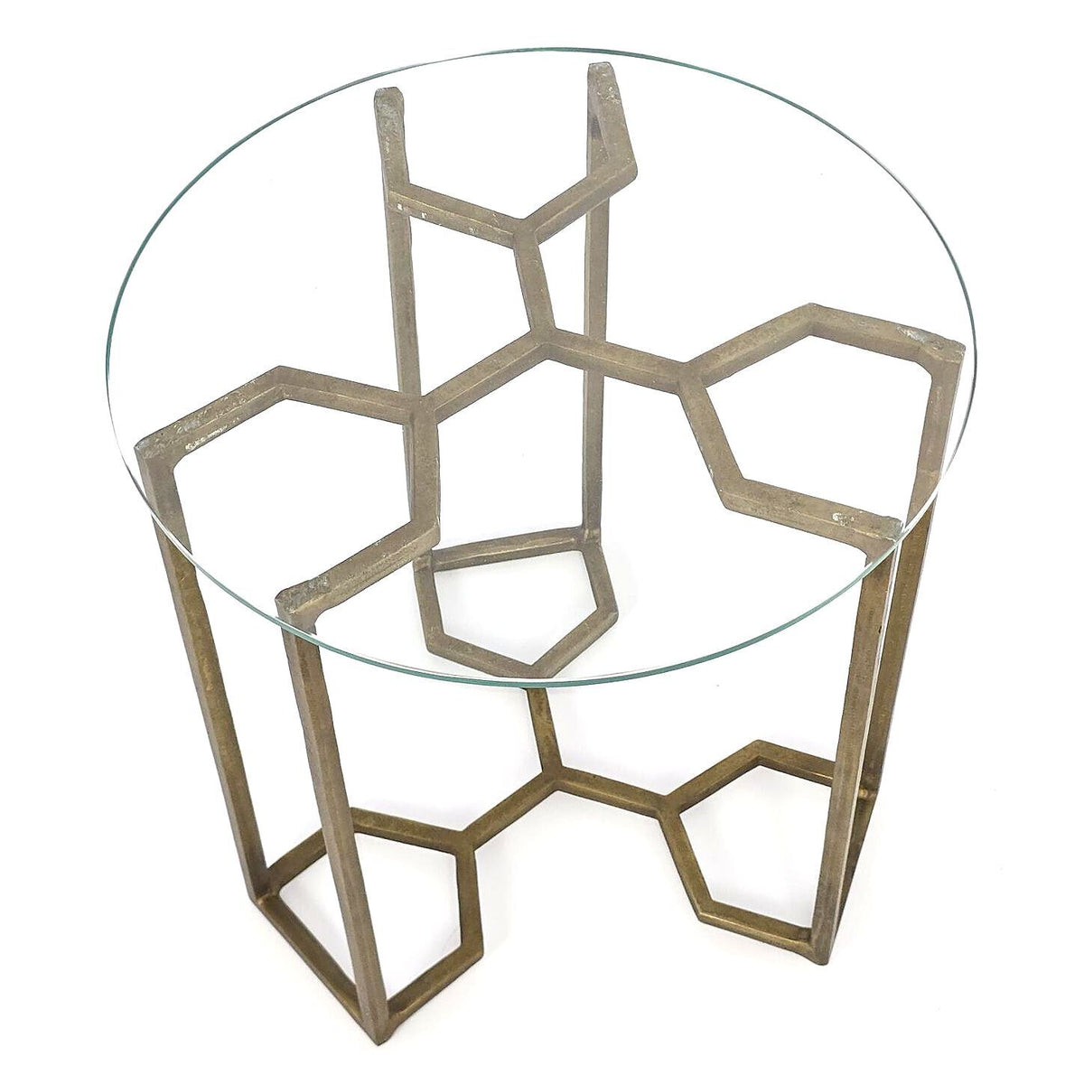 Four Hands Naomi Marlow Geometric Gold Metal Glass Top End Table 20"
