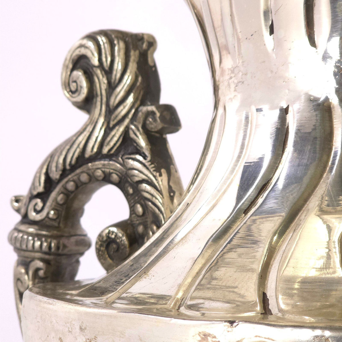 Large French Neoclassical Style Silver Tone Metal Urn Vase Ornate Handles 30.5in