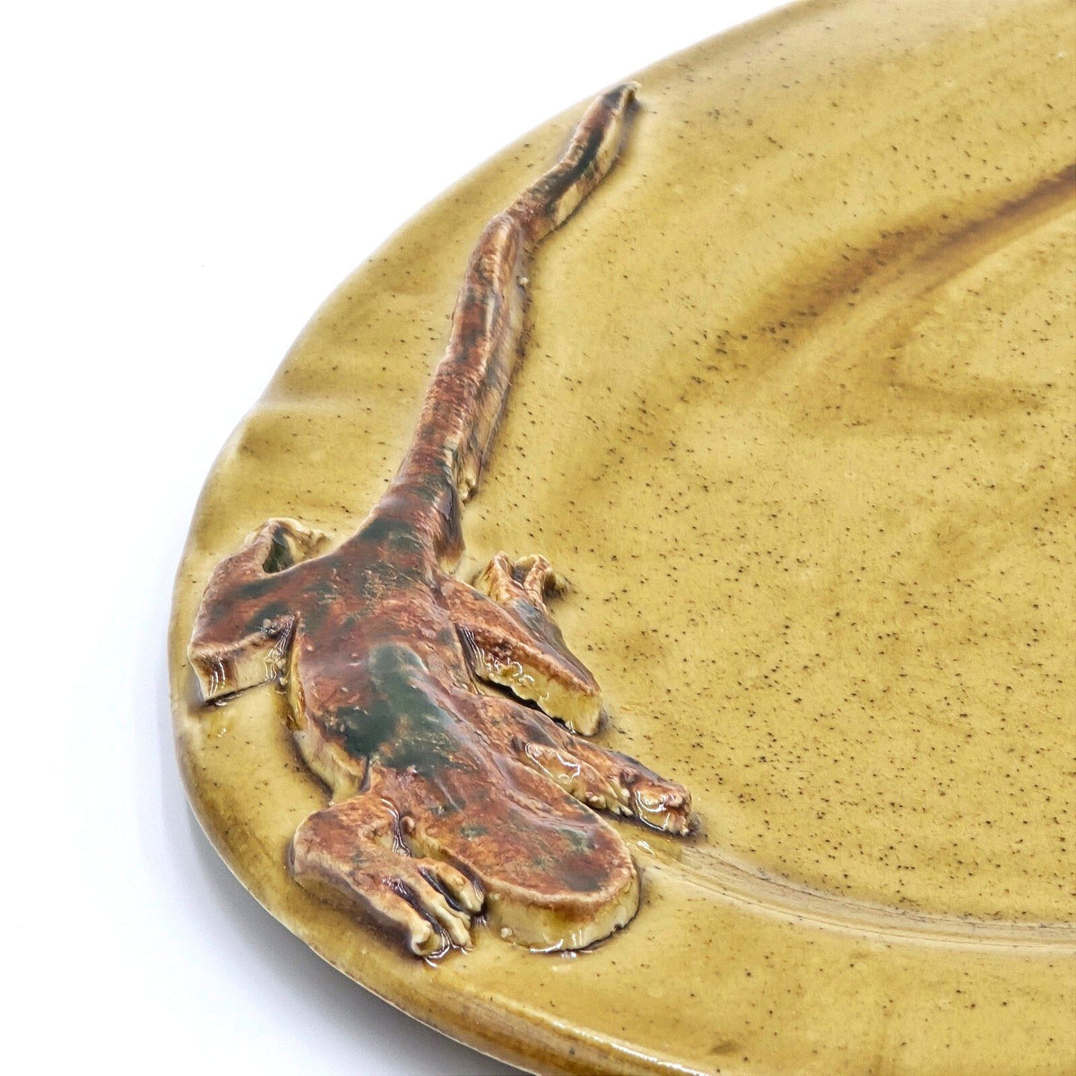 Signed Studio Art Pottery Lizard Gecko Oval Platter Tray 12in