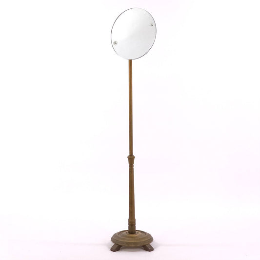 Vintage Adjustable Round Floor Mirror Wood Pedestal Metal Base Dressing Mirror