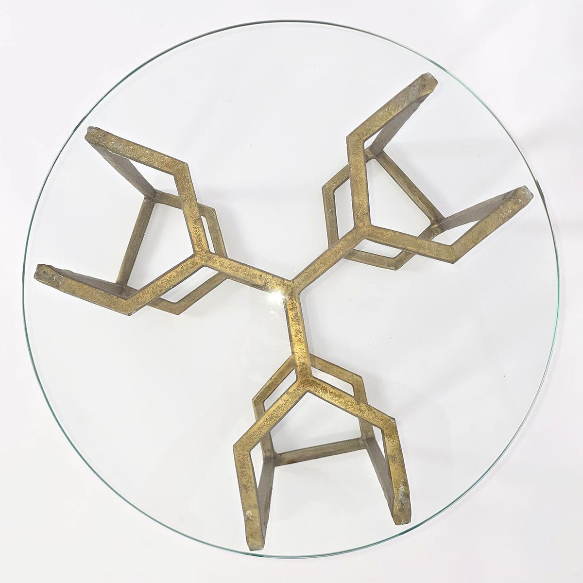 Four Hands Naomi Marlow Geometric Gold Metal Glass Top End Table 20"