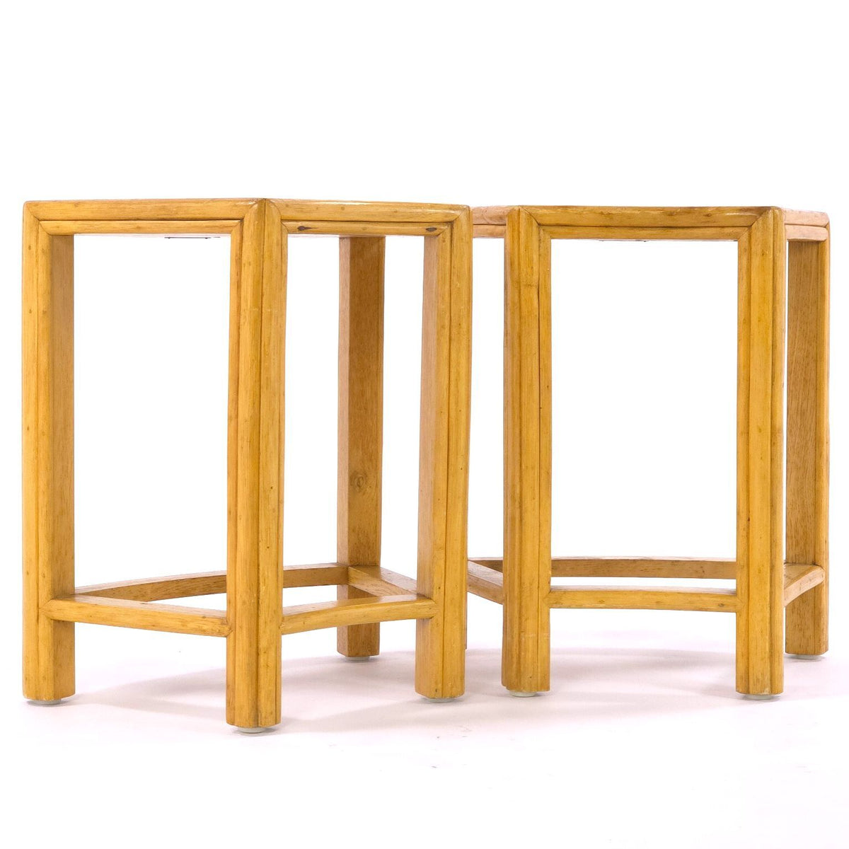 Vintage McGuire San Francisco Oak Demilune Side Tables Stools Pair