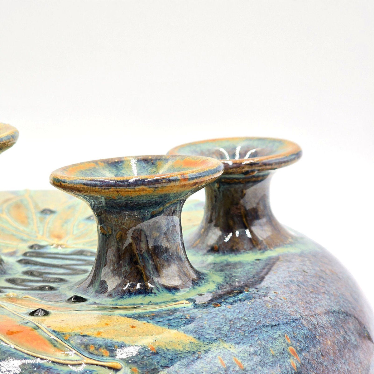 Signed Vintage Studio Pottery Five Neck Flower Arranger Vase Art Pottery