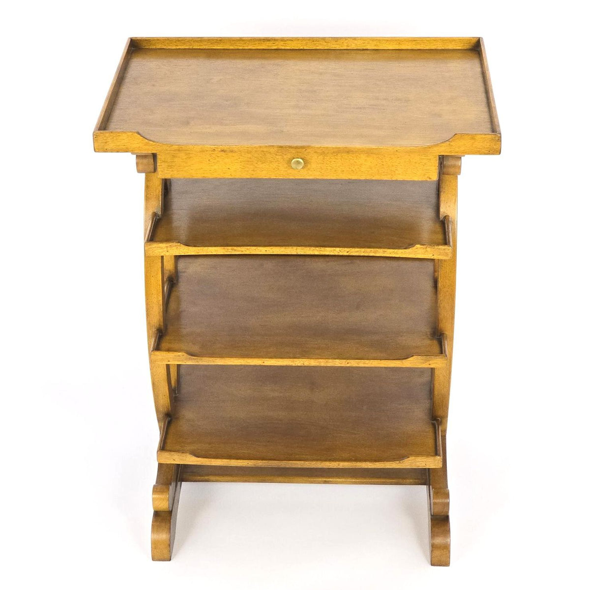 Vintage Charles X Style Fruitwood Four Tier Etagere Side Table Drawer