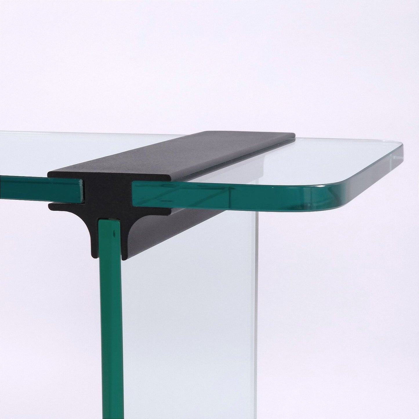 Modern Minimalist Glass Console Table with Black Metal Brackets