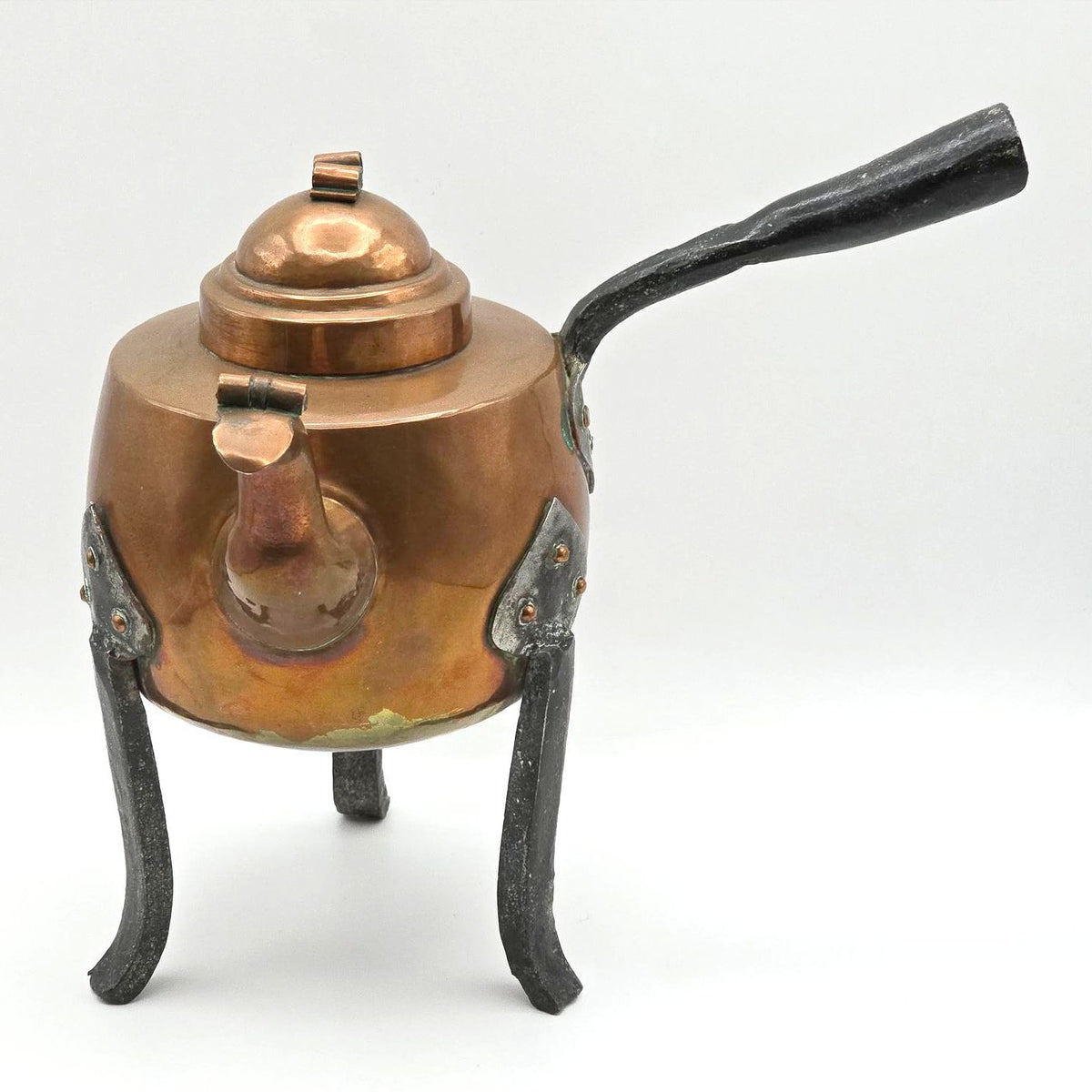 Antique Style Swedish Copper Tripod Coffee Pot Kettle Wrought Iron Legs