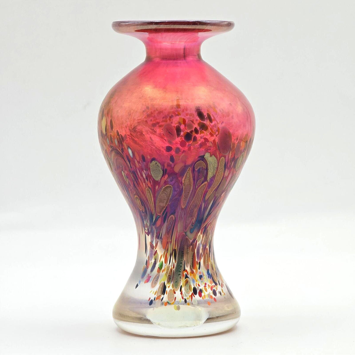 Vintage Arte Vargas Iridescent Pink Studio Art Glass Vase 5"