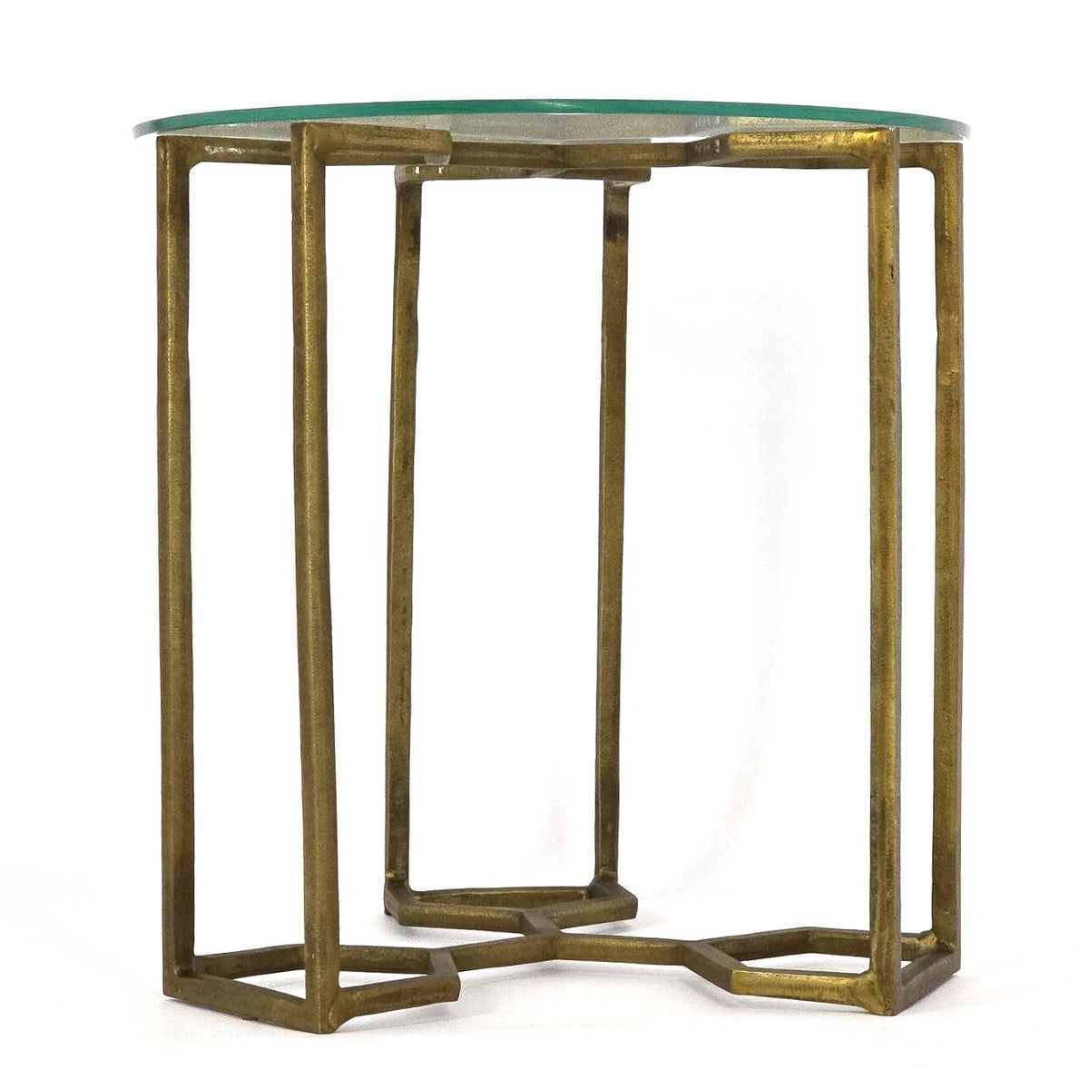 Four Hands Naomi Marlow Geometric Gold Metal Glass Top End Table 20"