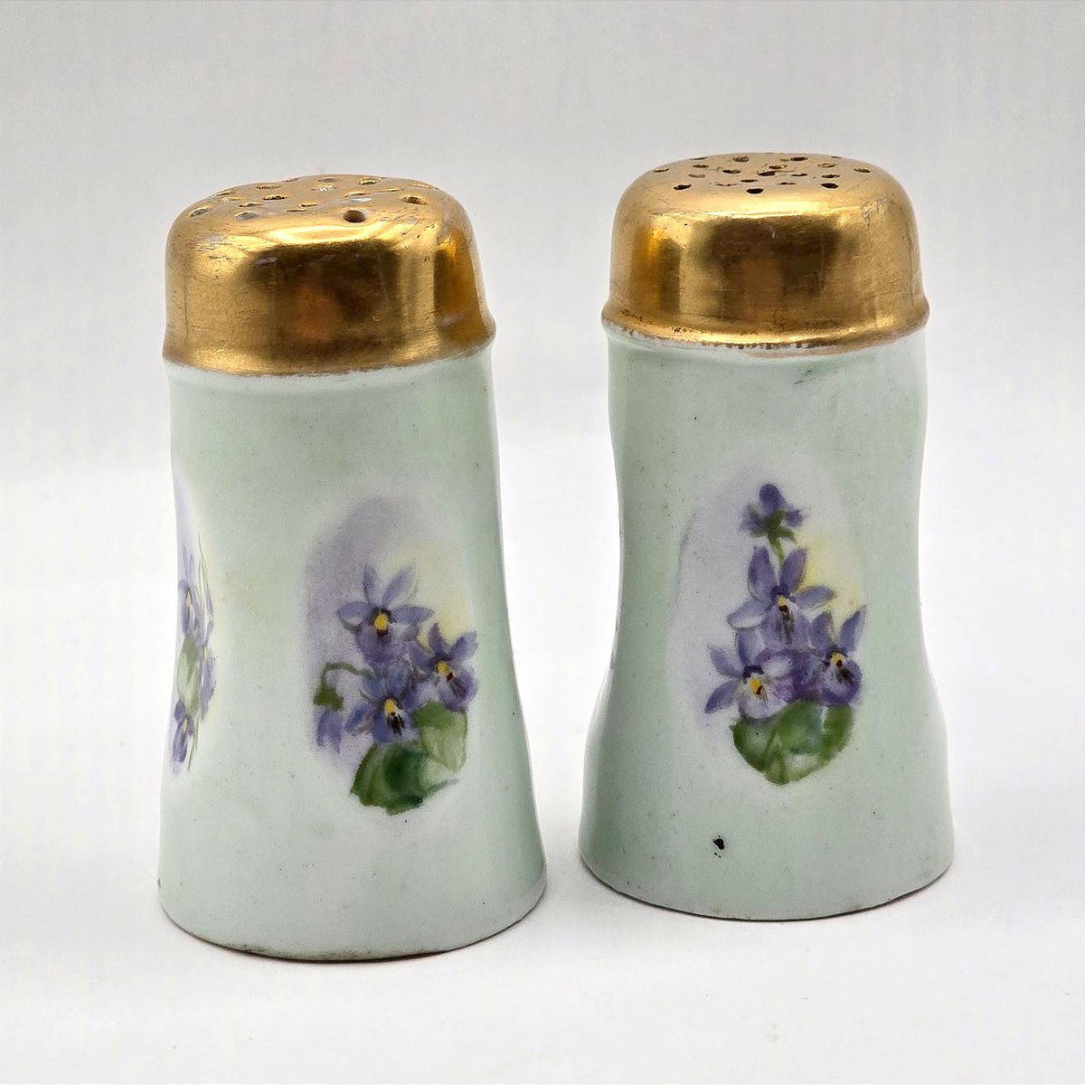 Antique O&EG Royal Austria Violet Salt and Pepper Shakers Porcelain Pair