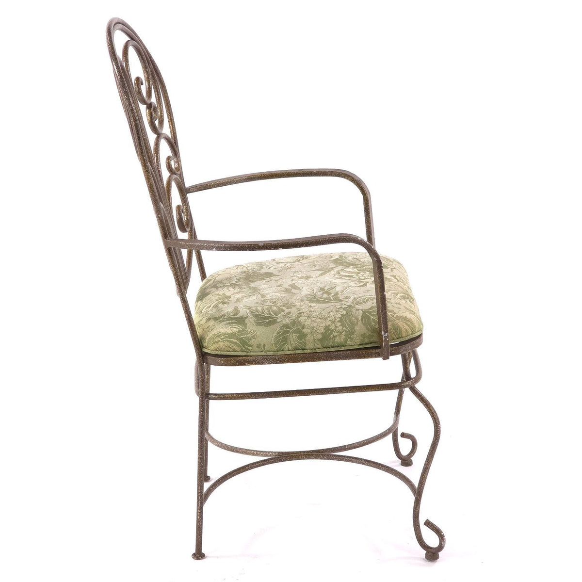 Vintage French Country Wrought Iron Scroll Armchairs Floral Seats Pair