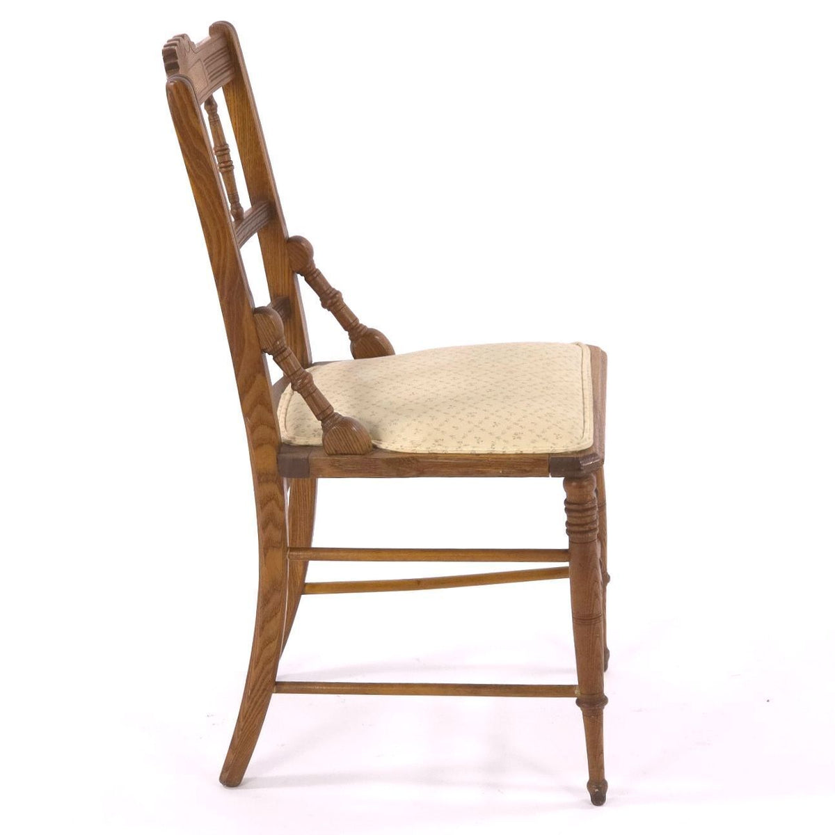 Antique Victorian Oak Pressed Back Side Chair c1900 Floral Upholstered Seat