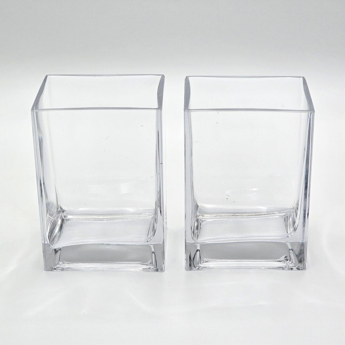 Vintage Clear Glass Cube Vases Set of 2