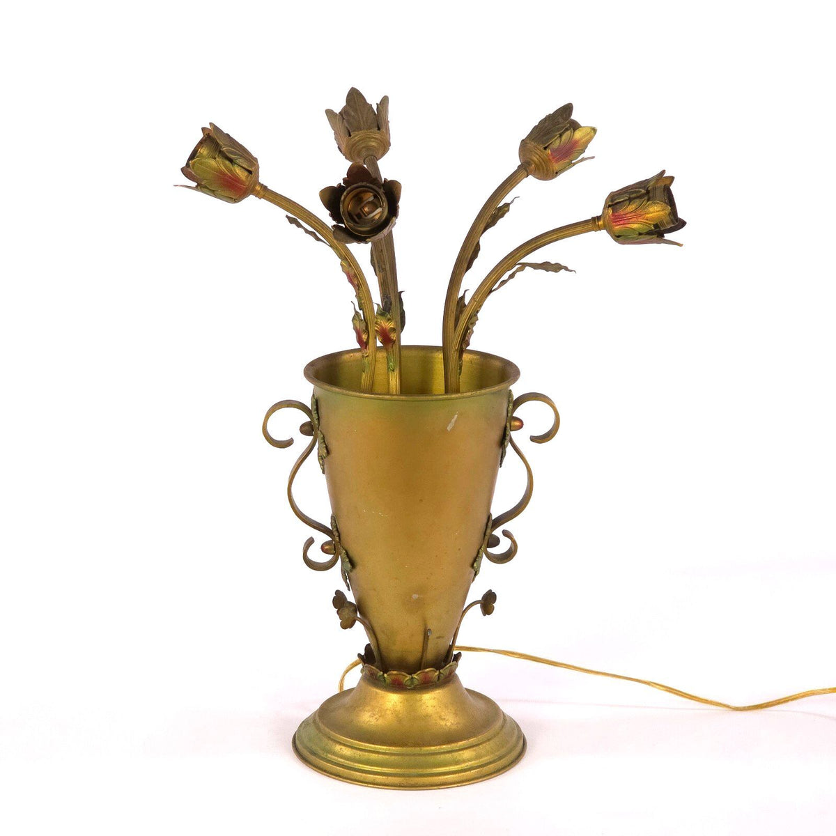 Vintage Florentine Tole 5-Light Floral Table Lamp Hollywood Regency