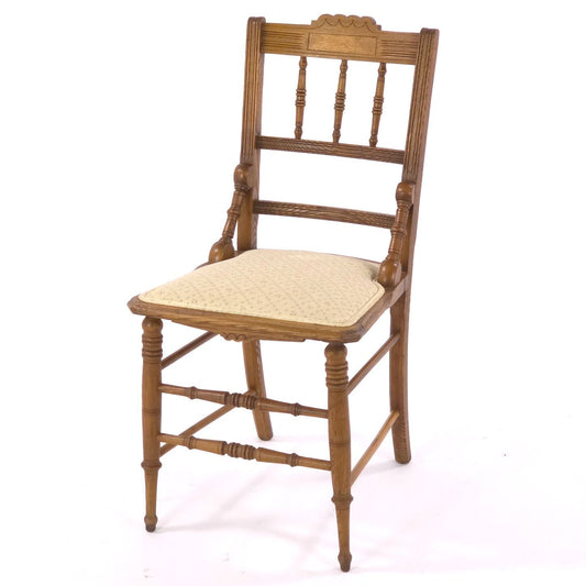 Antique Victorian Oak Pressed Back Side Chair c1900 Floral Upholstered Seat