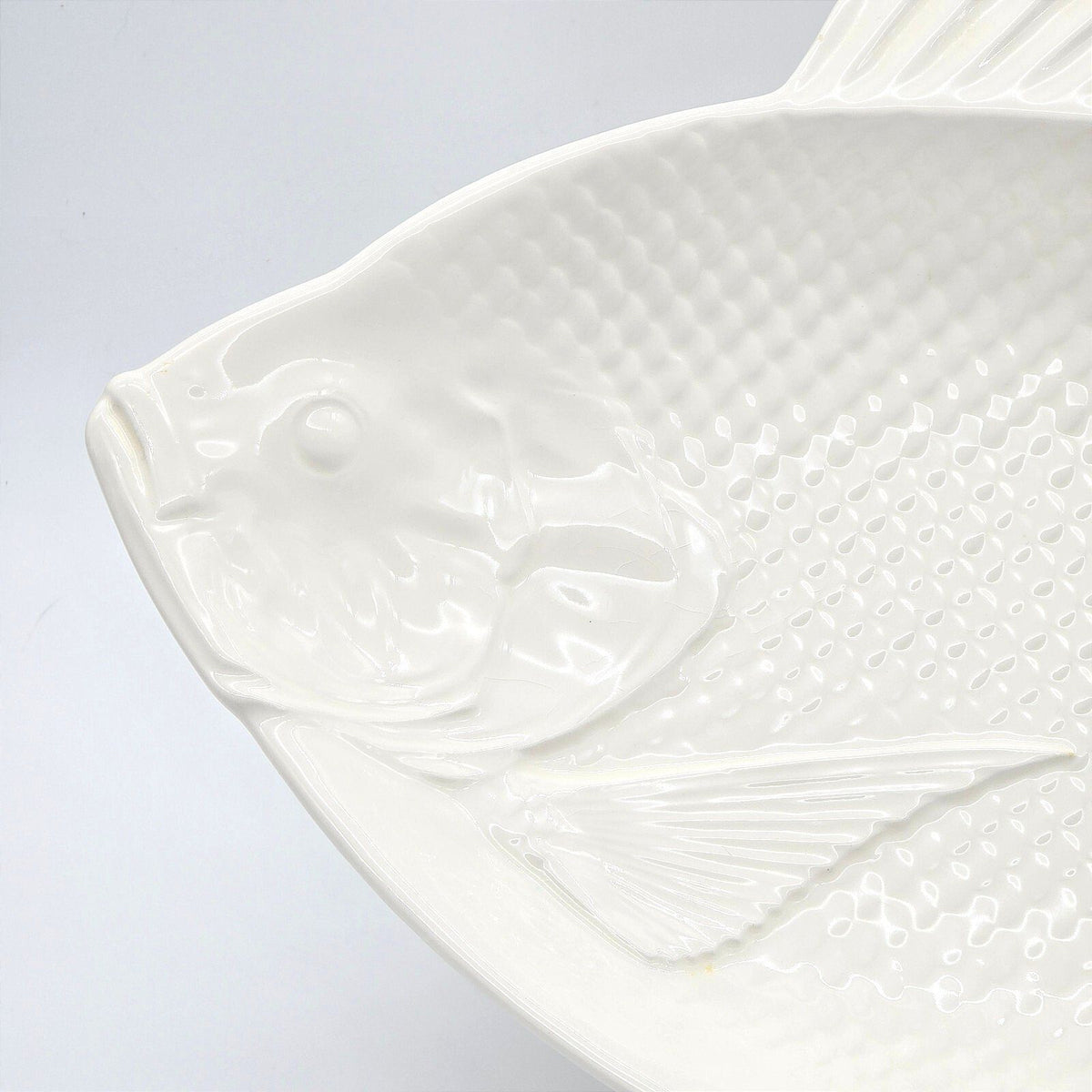 Large White Ceramic Fish Platter 18 Inch Coastal Nautical Centerpiece