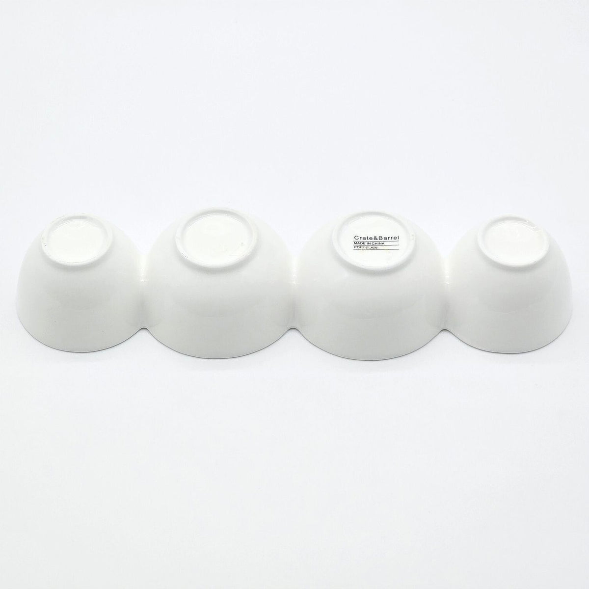 Crate & Barrel White Porcelain 4 Bowl Connected Condiment Serving Dish