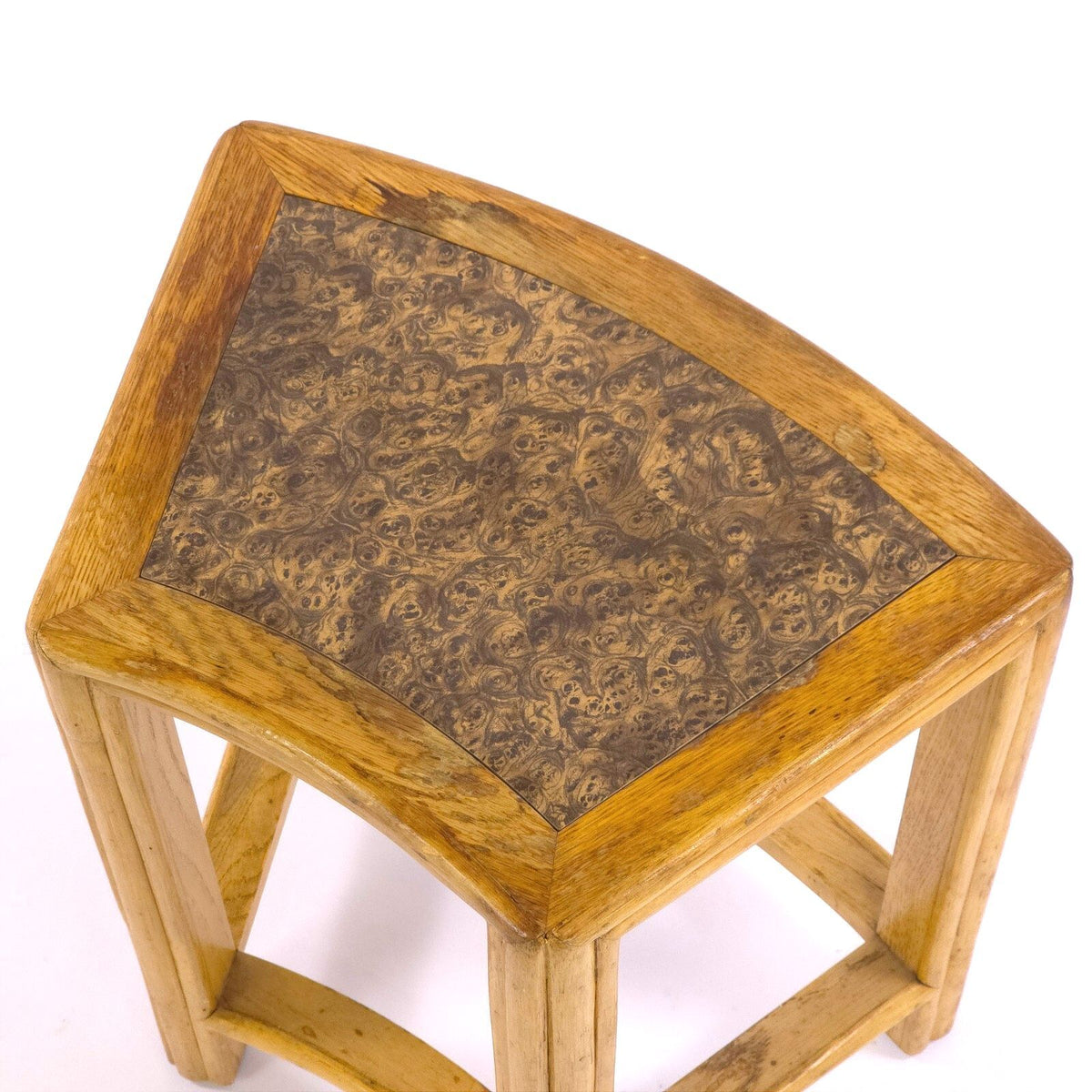 Vintage McGuire San Francisco Oak Demilune Side Tables Stools Pair