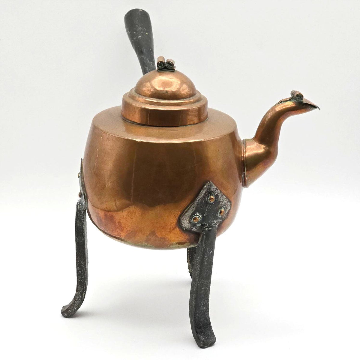 Antique Style Swedish Copper Tripod Coffee Pot Kettle Wrought Iron Legs