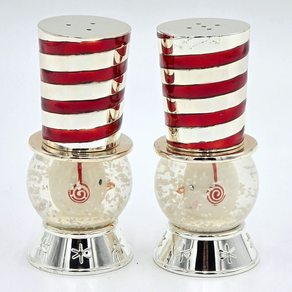 Reed & Barton Snowman Snow Globe Salt Pepper Shakers Christmas Holiday Set