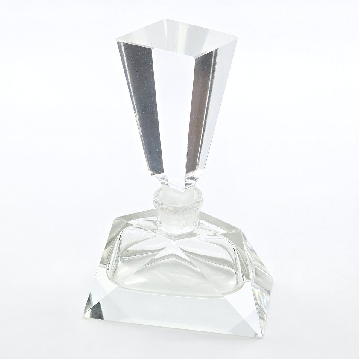 Vintage Clear Glass Perfume Bottle Geometric Faceted Stopper Art Deco Style