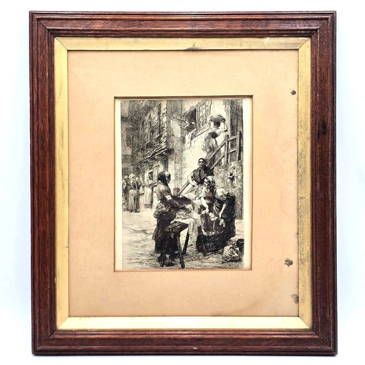 Léon Lhermitte Antique Etching, Washerwomen at Saint-Malo, 1881