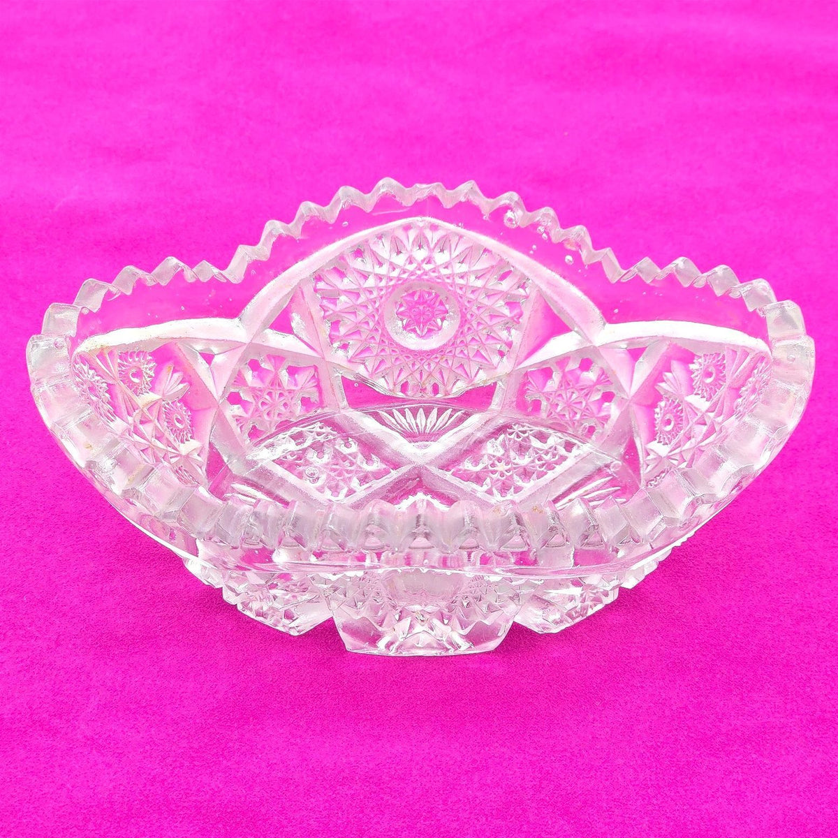 Antique Imperial Glass NUCUT Oval Relish Bowl Pressed Glass Sawtooth 6.5"
