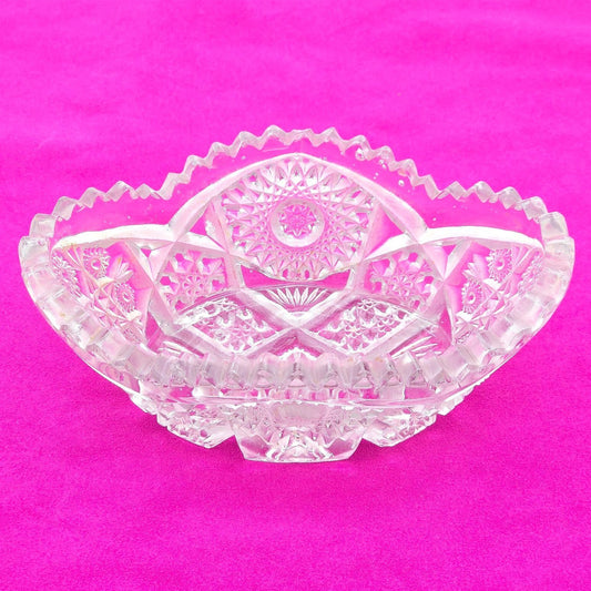 Antique Imperial Glass NUCUT Oval Relish Bowl Pressed Glass Sawtooth 6.5"