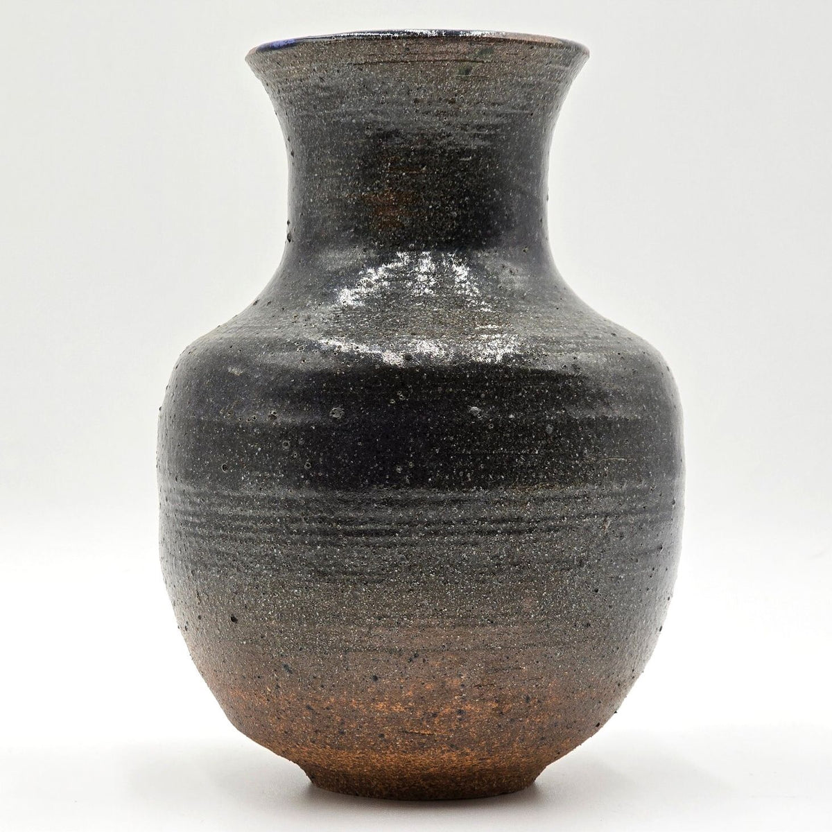 Signed Studio Pottery Stoneware Vase Rustic Black Brown Ceramic 8"