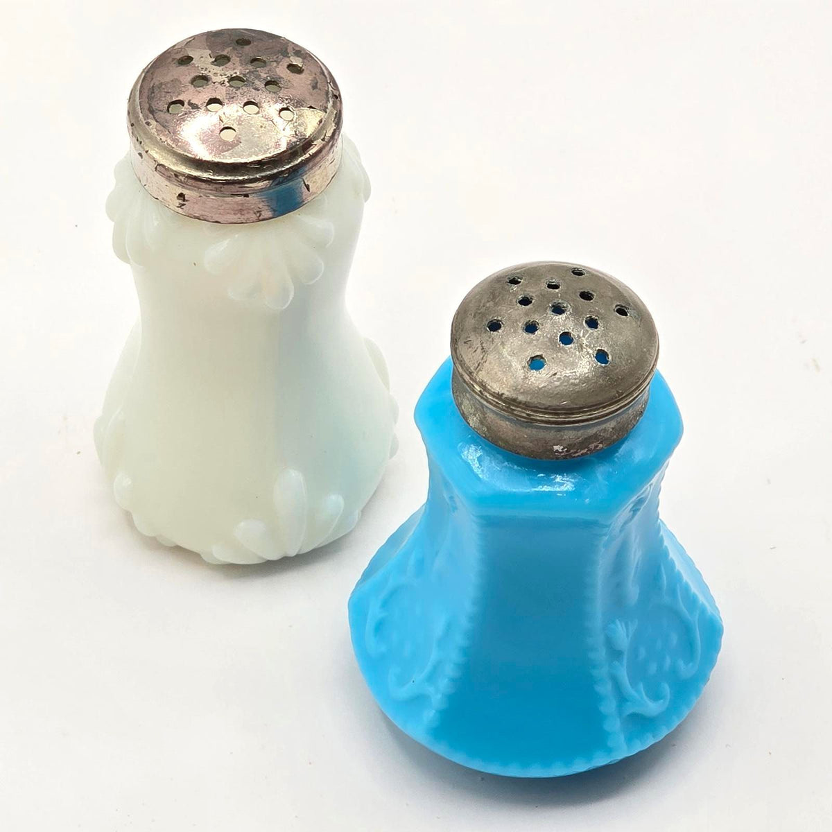 Antique EAPG Milk Glass Salt & Pepper Shakers Dithridge McKee Victorian