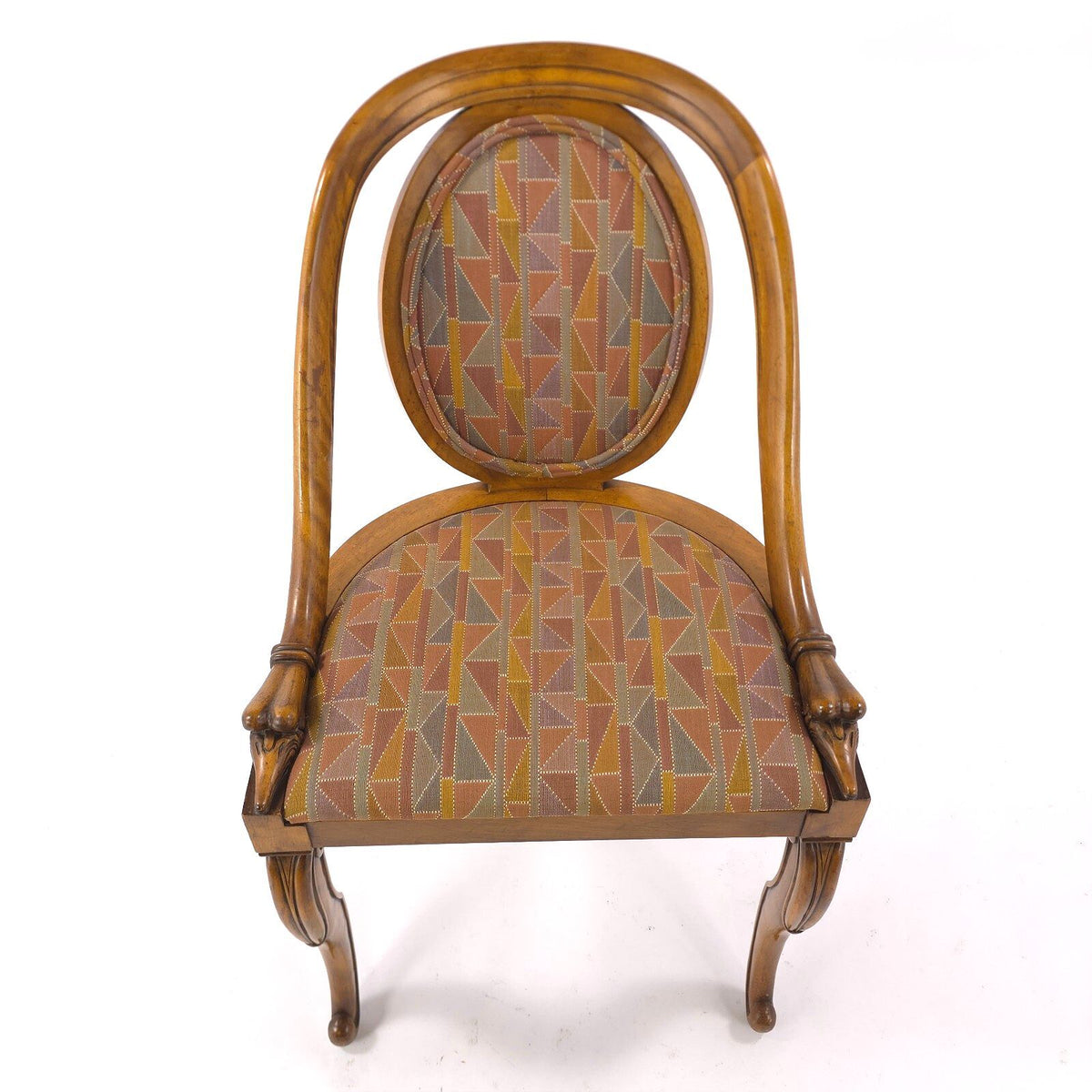 1920s French Art Deco Goose Head Dining Chairs Upholstered Pair