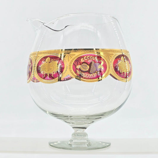 Vintage Cera Glass CGP9 Fruit Medallion Footed Spouted Serving Bowl Gold Red