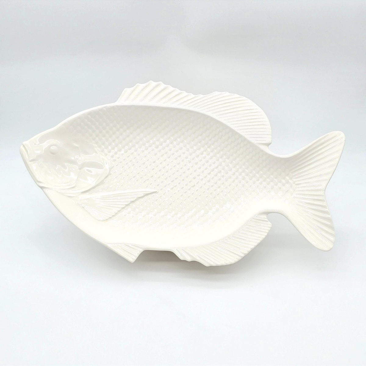 Large White Ceramic Fish Platter 18 Inch Coastal Nautical Centerpiece