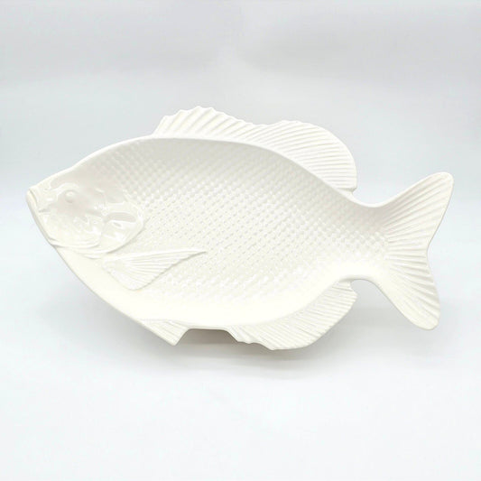 Large White Ceramic Fish Platter 18 Inch Coastal Nautical Centerpiece