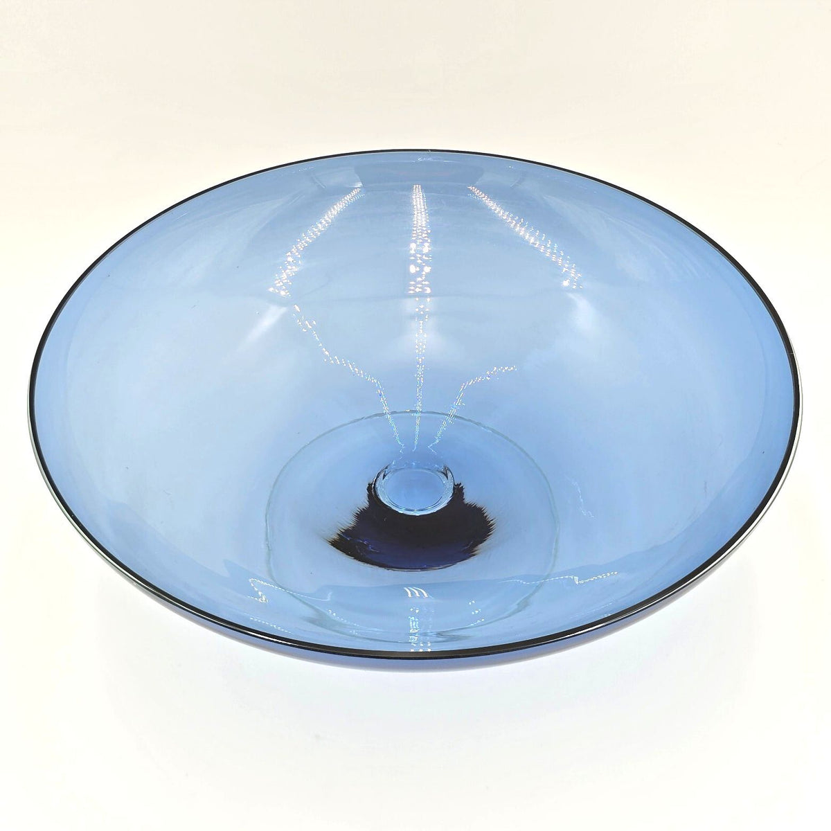 Large Blue Footed Art Glass Centerpiece Bowl Scandinavian Modern 13.75"