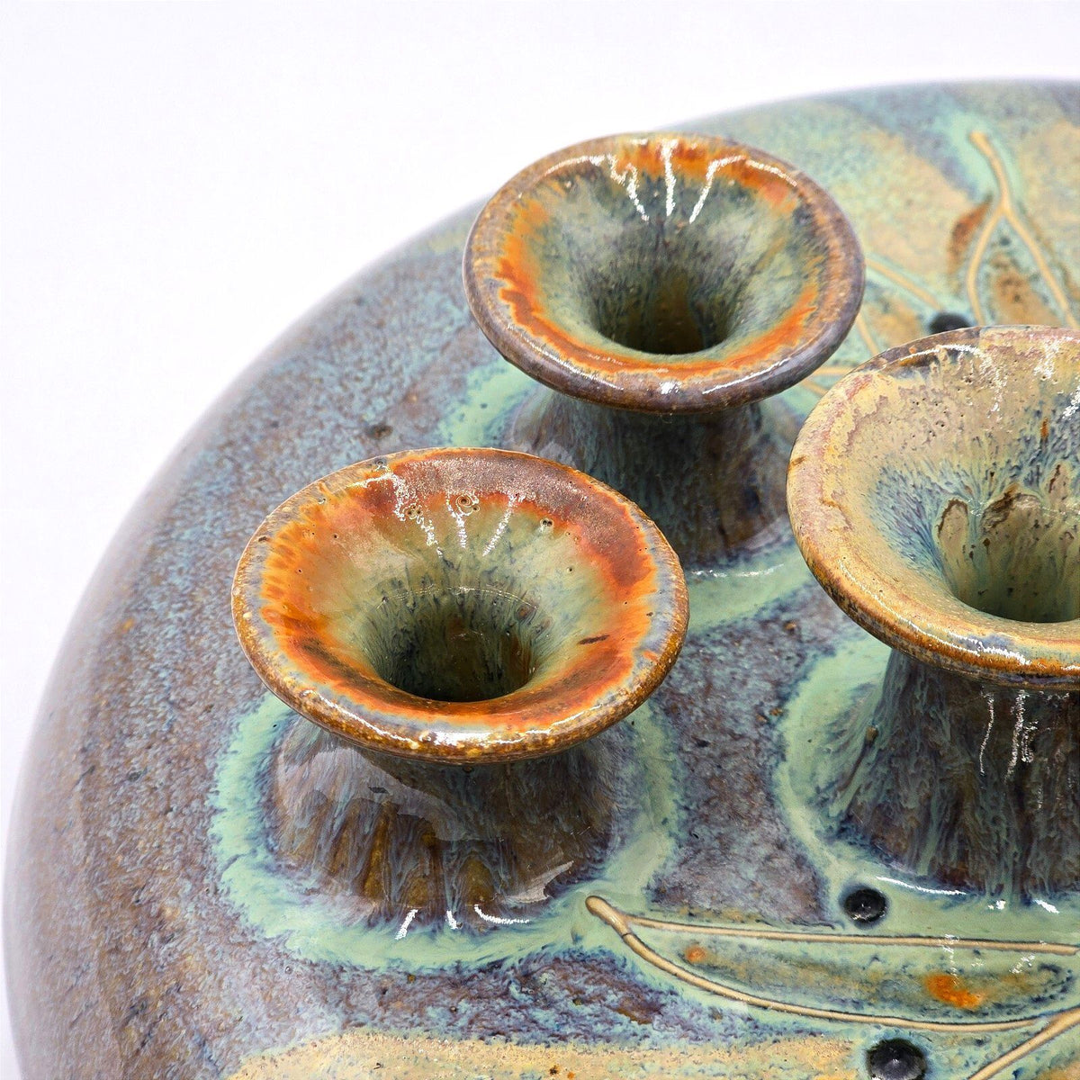 Signed Vintage Studio Pottery Five Neck Flower Arranger Vase Art Pottery