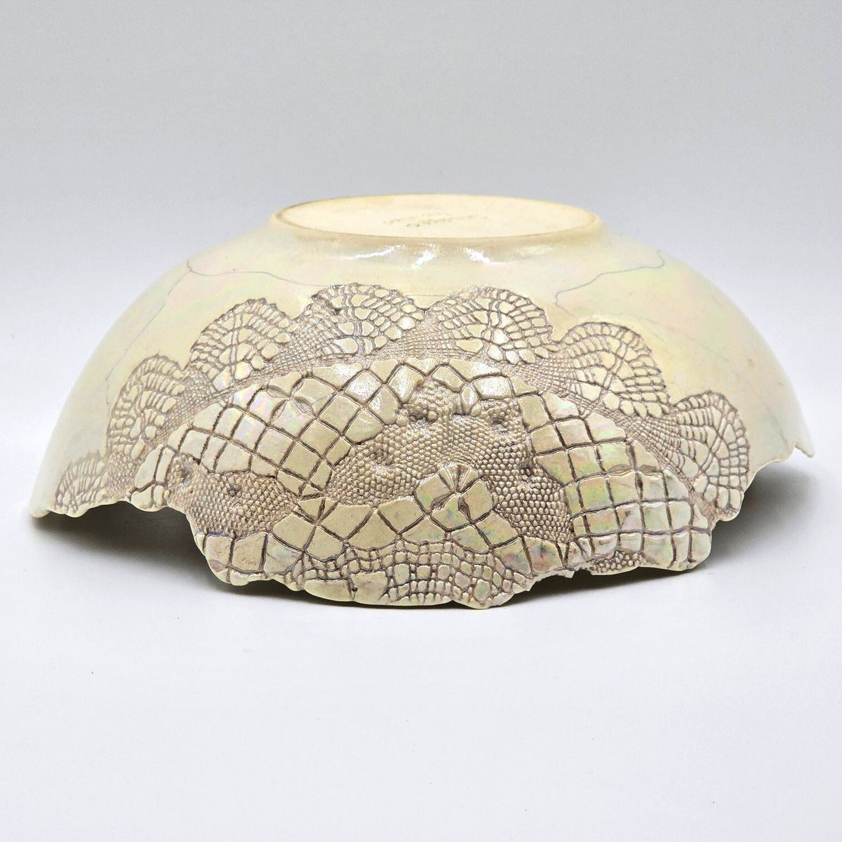 1985 Gedekes Iridescent Lace Impressed Studio Pottery Bowl