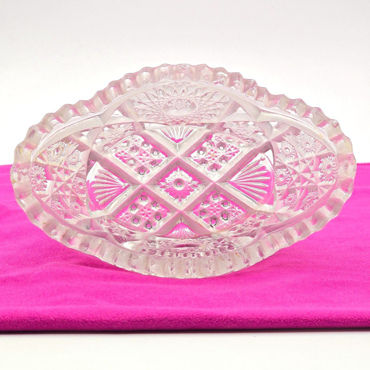 Antique Imperial Glass NUCUT Oval Relish Bowl Pressed Glass Sawtooth 6.5"