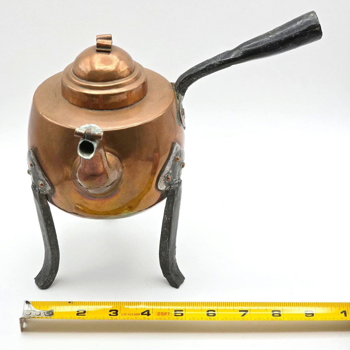 Antique Style Swedish Copper Tripod Coffee Pot Kettle Wrought Iron Legs