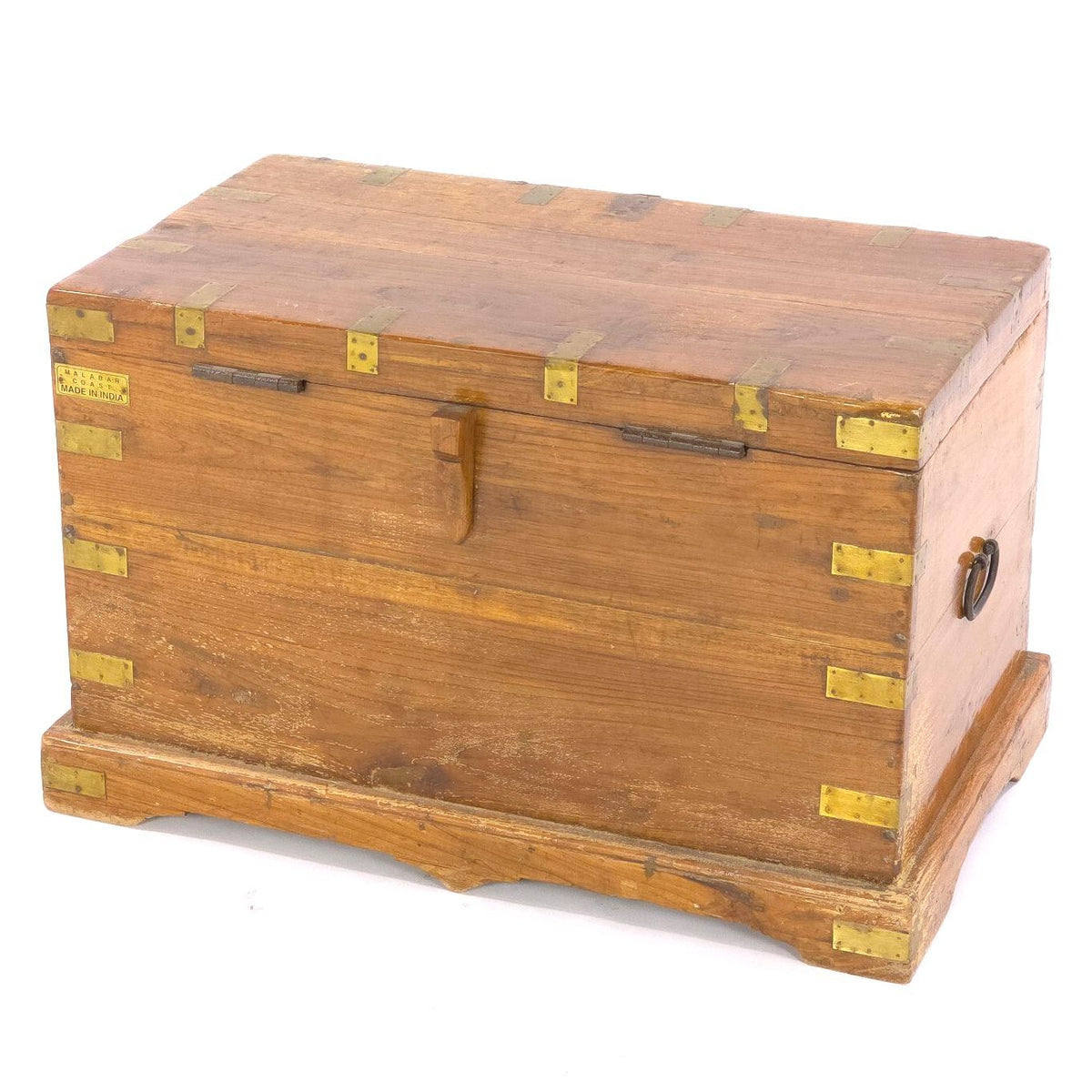 Anglo Indian Malabar Coast Teak Brass Bound Campaign Travel Trunk
