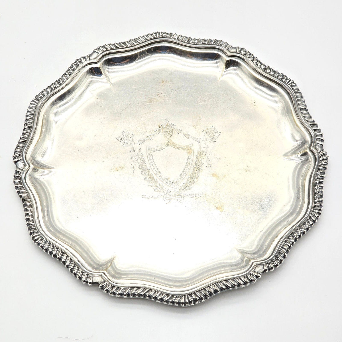 Antique E.G. Webster & Son EPNS Silverplate Salver Tray Engraved Crest 11"