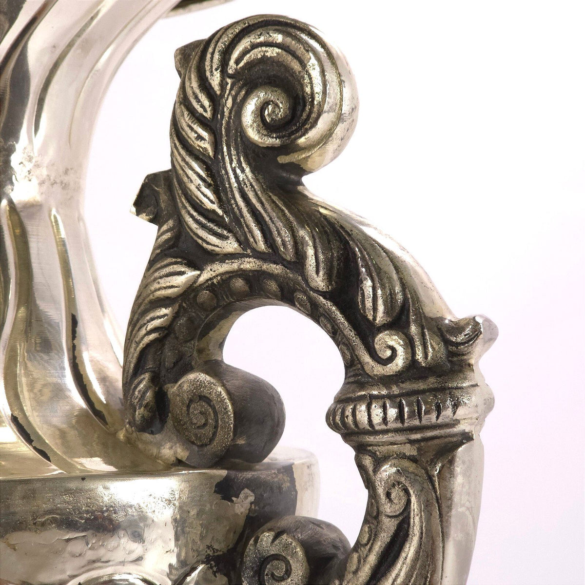 Large French Neoclassical Style Silver Tone Metal Urn Vase Ornate Handles 30.5in