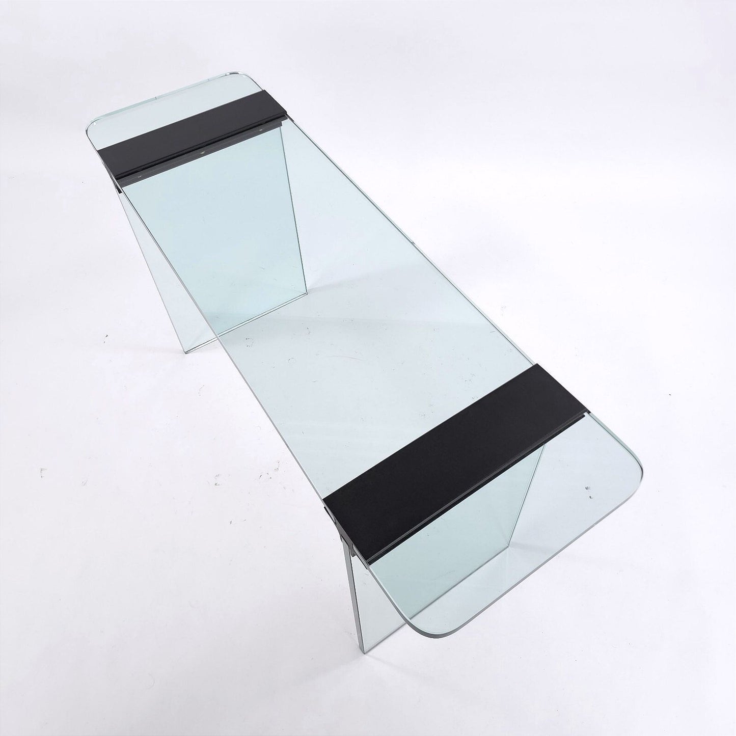 Modern Minimalist Glass Console Table with Black Metal Brackets