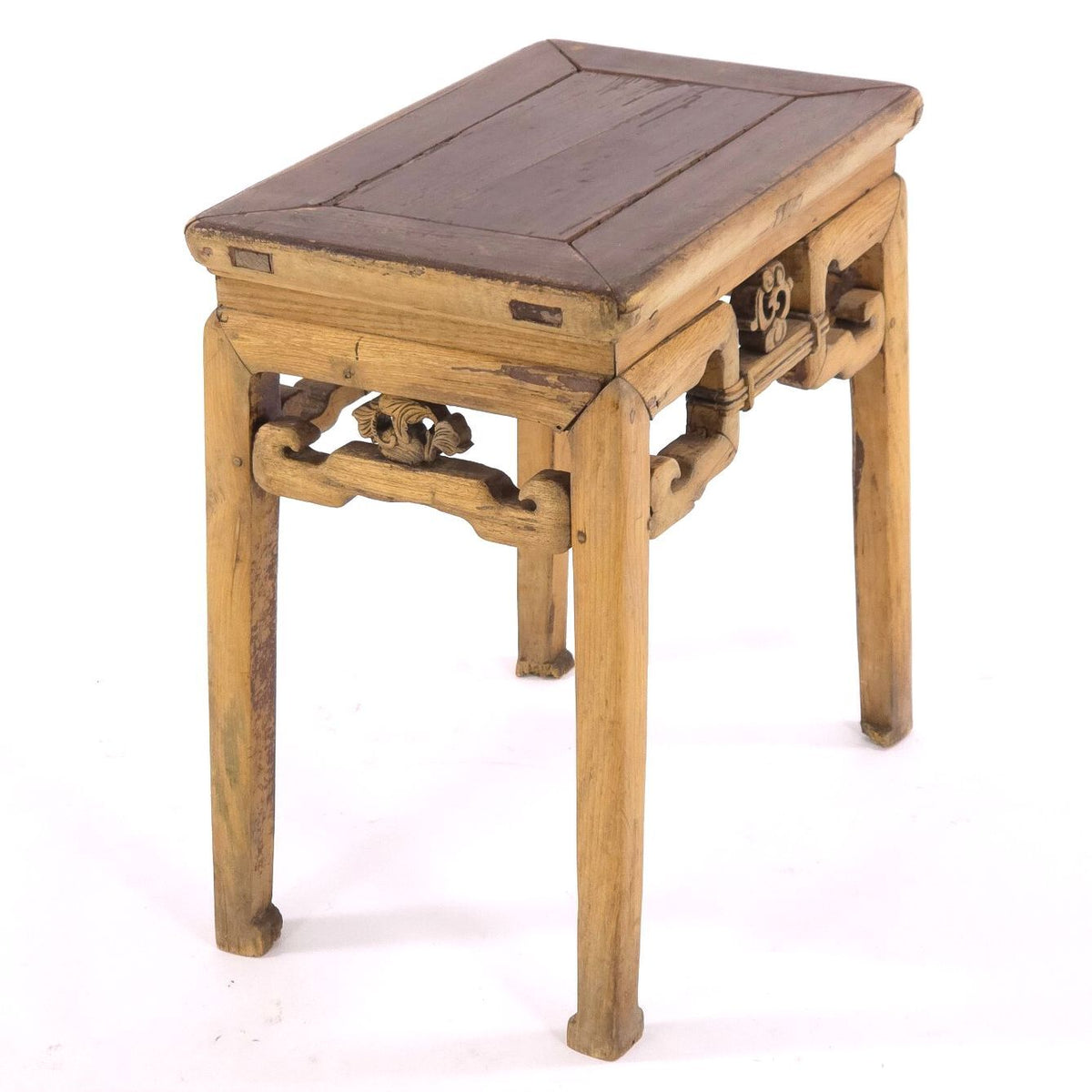 Antique Chinese Ming Style Elmwood Yumu Side Table Carved Scrollwork
