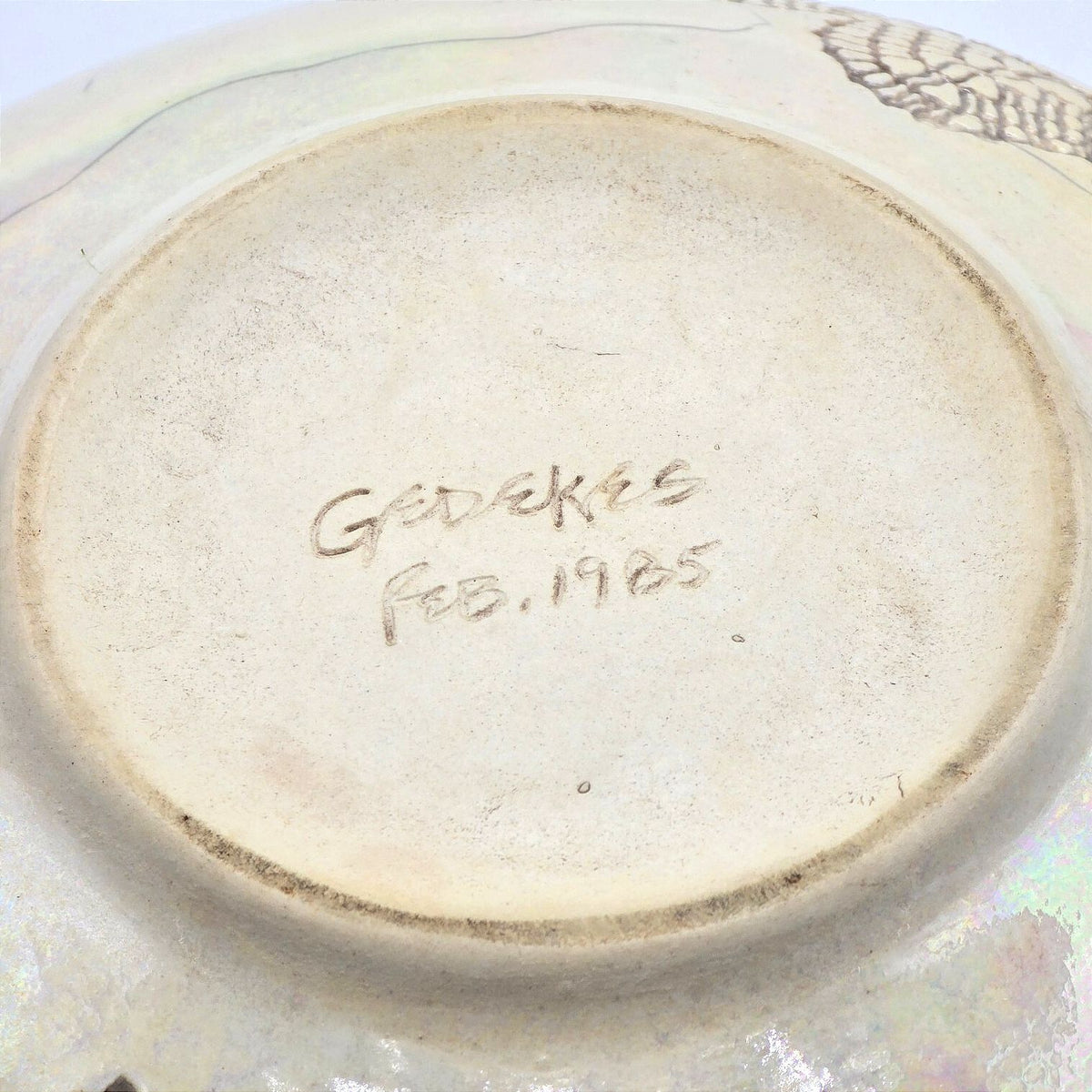 1985 Gedekes Iridescent Lace Impressed Studio Pottery Bowl