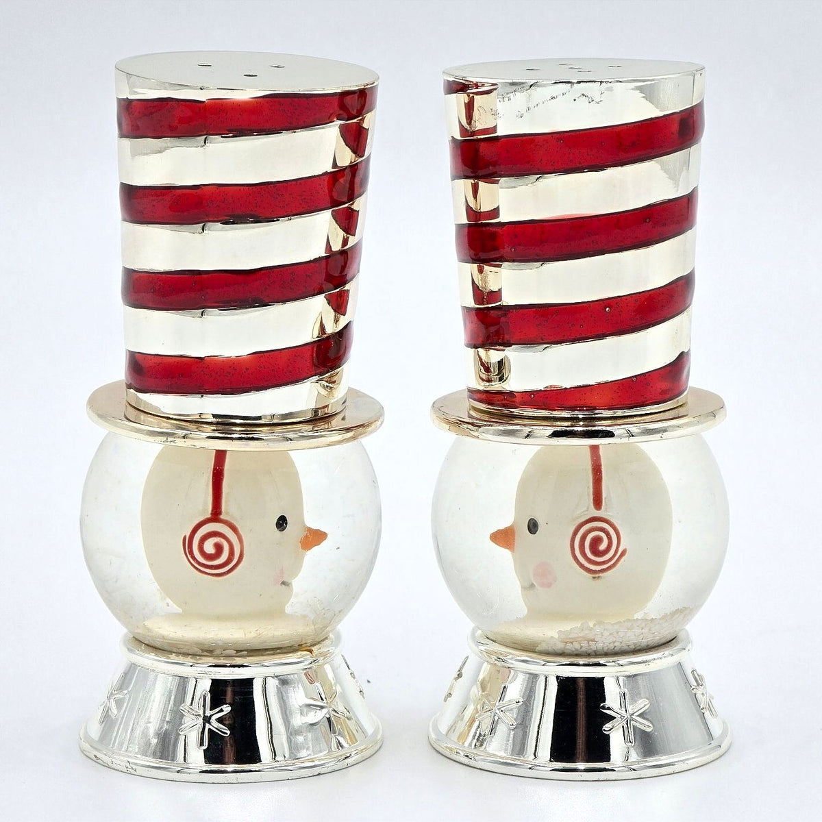 Reed & Barton Snowman Snow Globe Salt Pepper Shakers Christmas Holiday Set