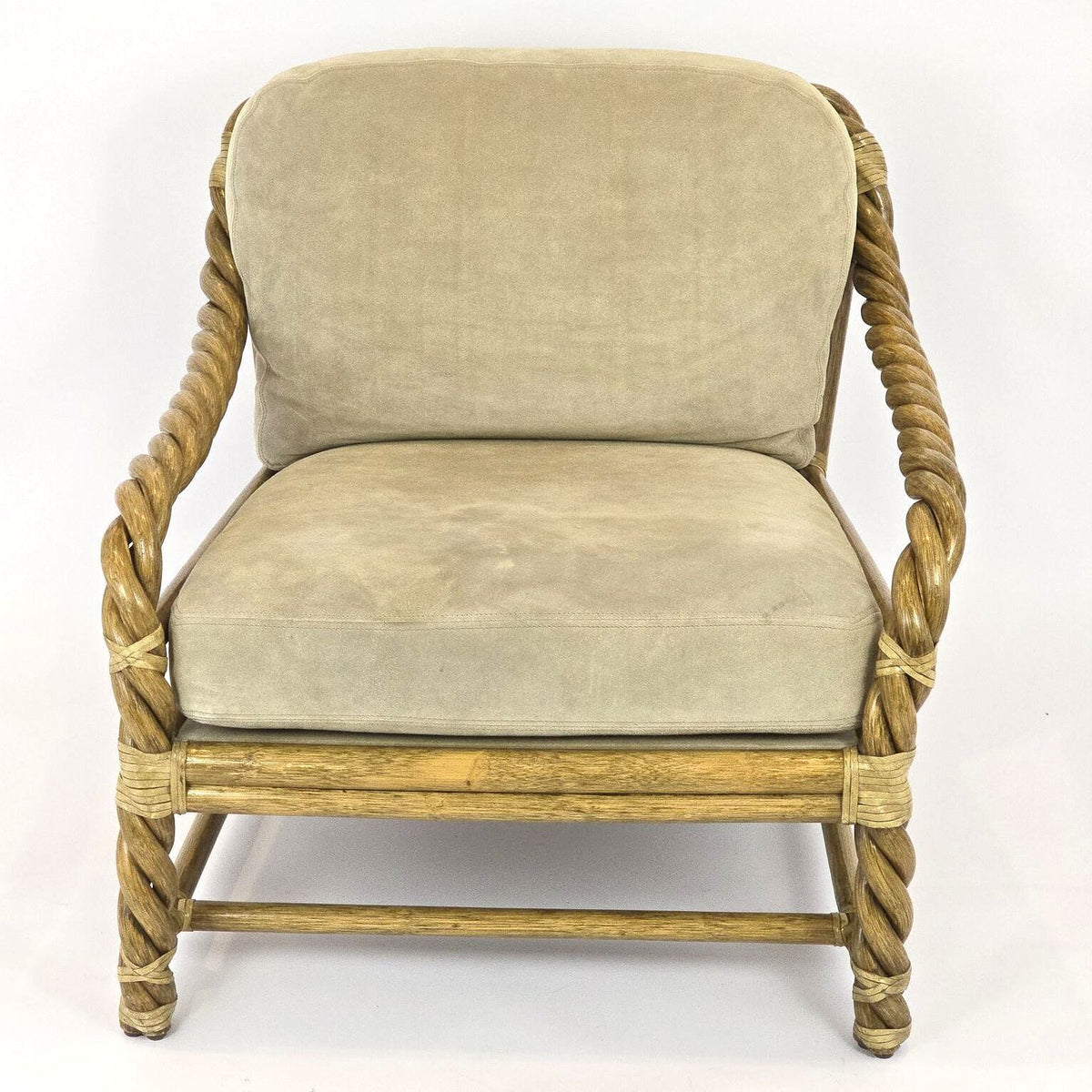 Vintage McGuire Twisted Rattan Lounge Chair Rawhide Organic Modern