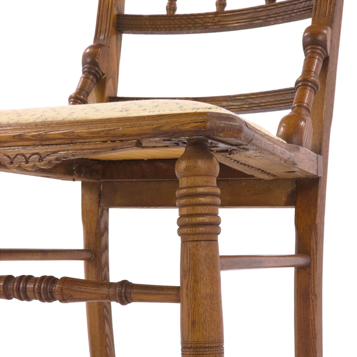 Antique Victorian Oak Pressed Back Side Chair c1900 Floral Upholstered Seat