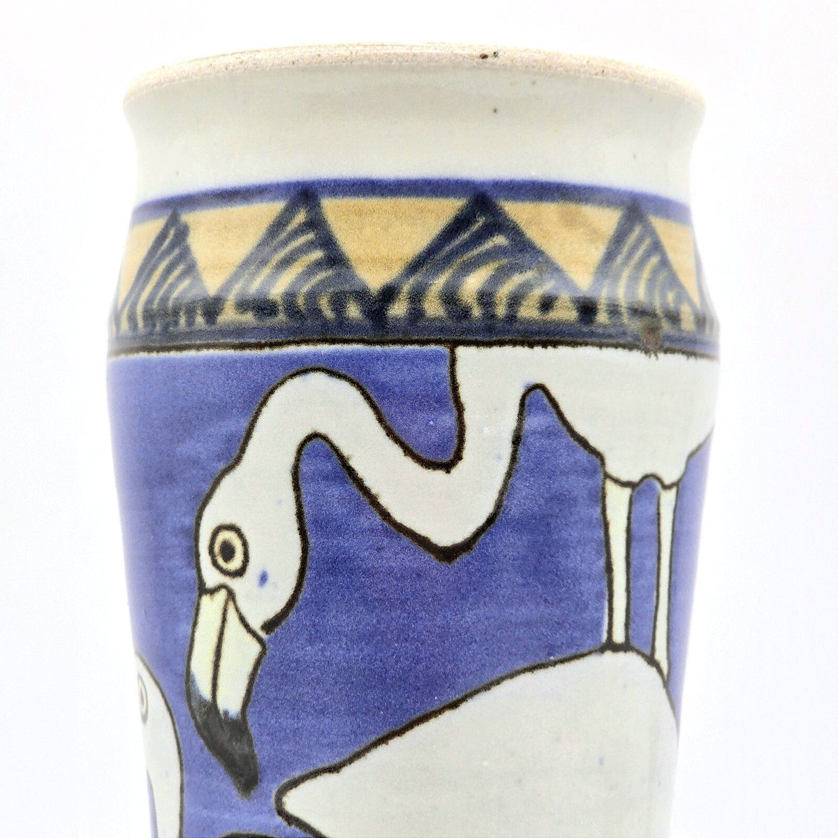 Signed Hage Studio Pottery Flamingo Vase 10 Inch Blue Geometric Art
