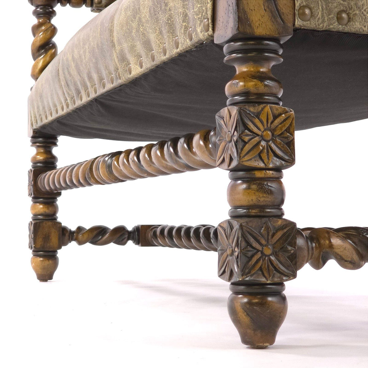 Louis XIII Revival Barley Twist Tapestry Upholstered Wood Loveseat Settee