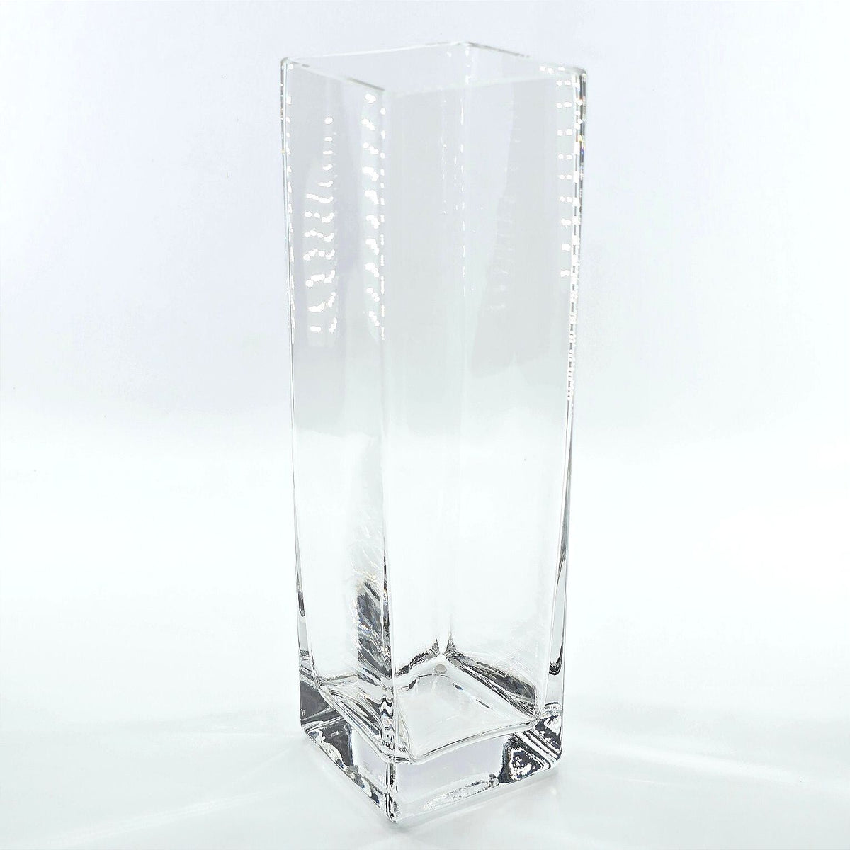 Tall Heavy Clear Glass Square Column Vase Modern Minimalist 13.5"